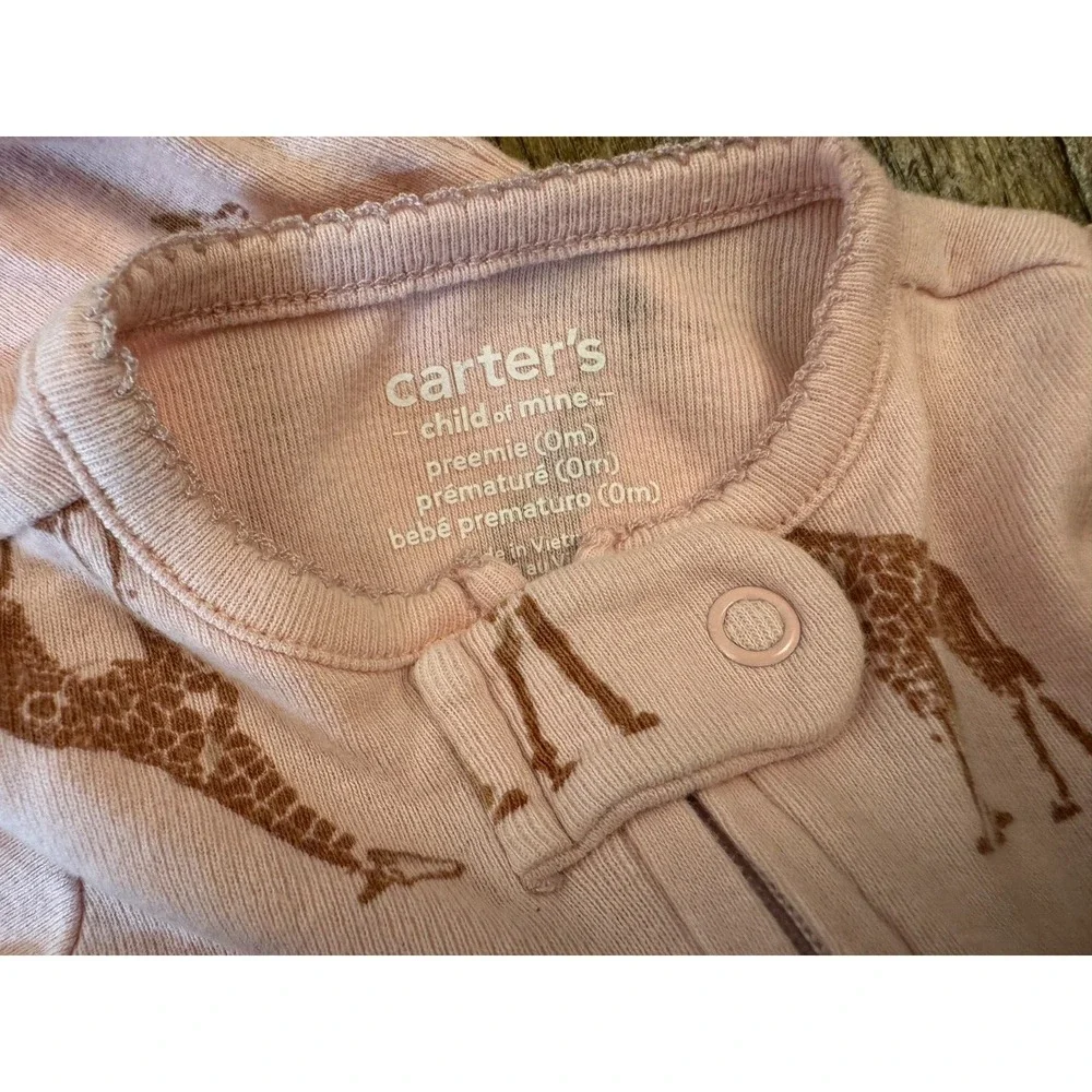 Carters Baby Girl Preemie Sleeper‎ Outfit Reborn Clothes Pink Giraffe Zipper 2